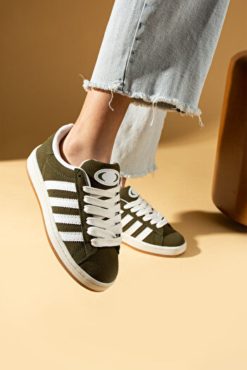 Pembe Potin Khaki White Unisex Sports Sneaker Lace-Up Casual Comfortable Sole Shoes