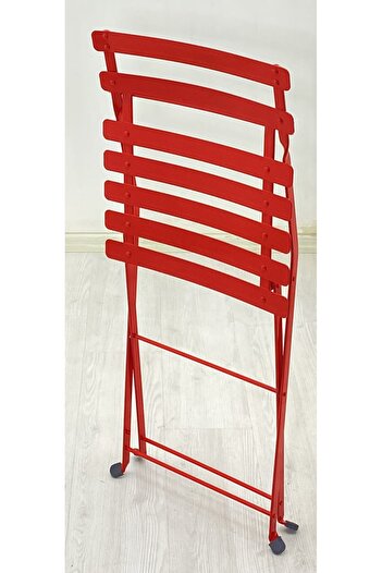 MY Metal Dekorasyon Katlanır Metal Masa ve Sandalye Kırmızı Kare Tabla Dolu Demirden (Bahçe-Otel-Cafe-Balkon)