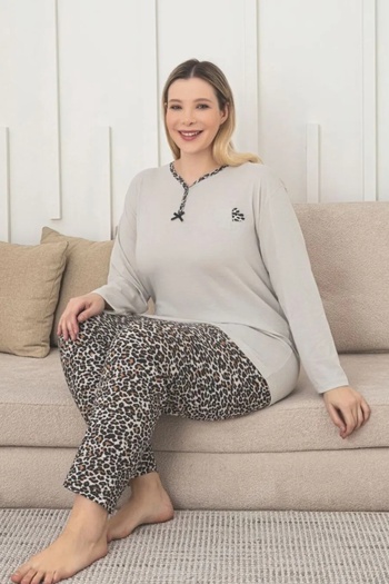 Farya Home X-Dreamy Plus Size Cotton Print Long Sleeve Pajamas Set
