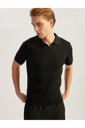 Koton Polo V-Neck Textured Short Sleeve Knitwear T-Shirt