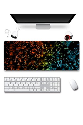 SonicTouch Albastru Portocaliu Neon Matematică Board Gamer Player Tastatură rezistentă la lichide fără sudură Mouse Pad 32x70Cm