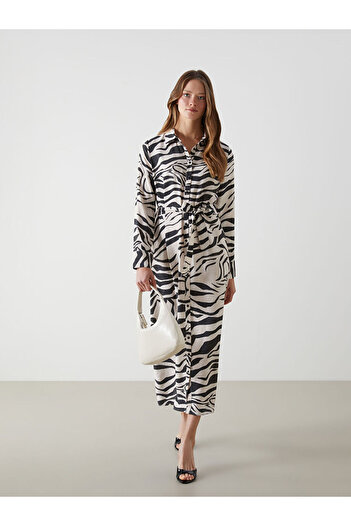 LC Waikiki Karişik Zebra Desenli Kadın Gömlek Elbise