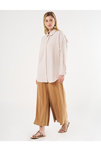 Kayra Chain Detailed Shirt Collar Tunic Cream