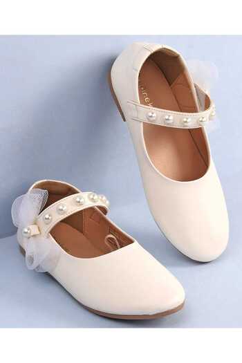 Pine kids Pine Kids Bow & Pearl Detailing Ballerinas with Velcro Closure - White