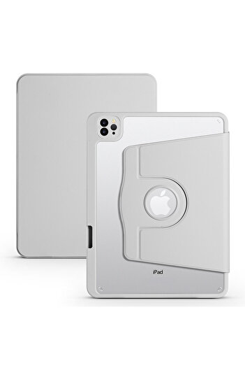 HTstore iPad Compatible Air 11 2024 Case Zore Thermal Rotatable Stand Case with Pen Compartment-Gray