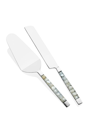 The Mia Pearl Cake Serving Set White 2 Pieces