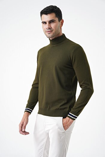 CHUBA Men's Khaki Turtleneck Thin Knitwear Sweater 20w154