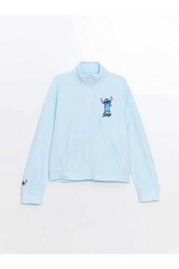 LC Waikiki Hanorac pentru fete cu fermoar, cu imprimeu Stitch albastru, LCW Kids