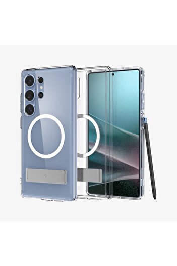 Spigen Spigen Ultra Hybrid S MagFit for Samsung Galaxy S25 ULTRA case with Kickstand - Clear White