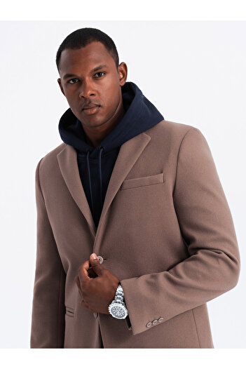 OMBRE Ανδρικό casual blazer με διακοσμητικά κουμπιά στις μανσέτες - ανοιχτό καφέ V2 OM-BLZB-0118 XL