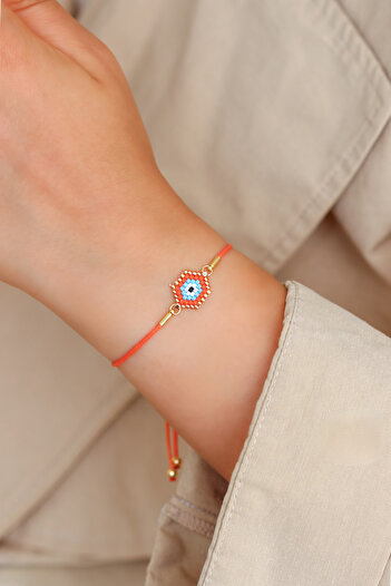 Kübüşün Atölyesi Ka-025 Miyuki Bracelet - Round Evil Eye Series - Mini - Orange