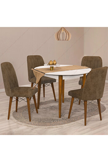 HOMS Round kitchen table Brigitte, white and walnut color, 90 cm