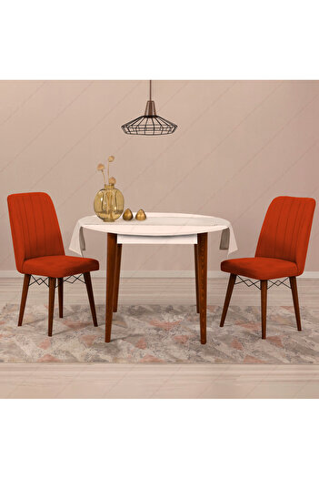 HOMS Round kitchen table Brigitte, white and walnut color, 90 cm
