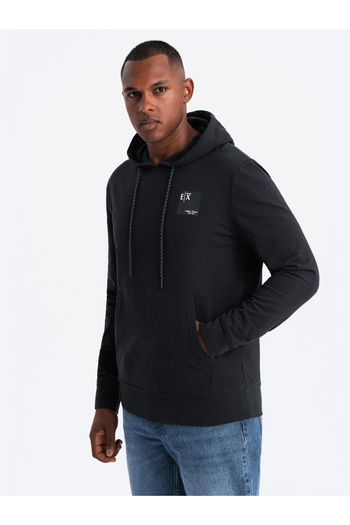 OMBRE Men's hooded kangaroo sweatshirt with logo - black V1 OM-SSNZ-0162 L