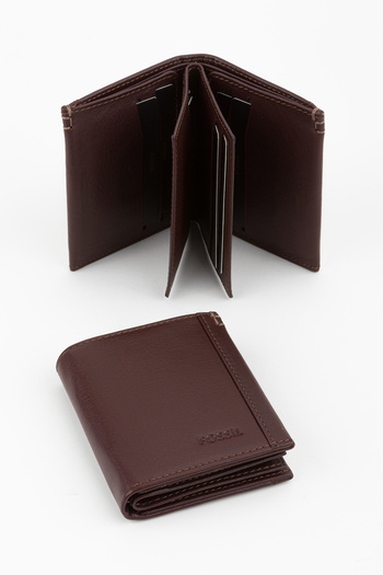 Fossil Boxed Genuine Leather Brown Vertical Men's Hand Portfolio Wallet