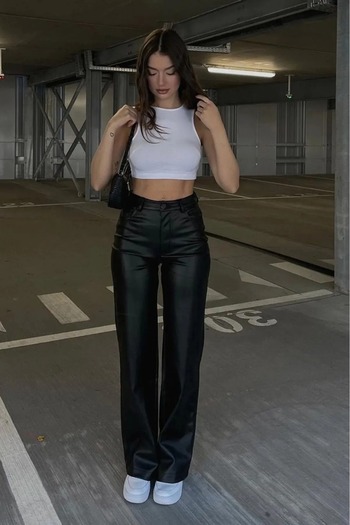 AREF JEANS Kadın Siyah Deri Pantolon Kadın Deri Pantolon