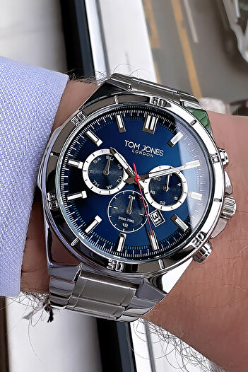 Tom Jones 3 Atm Waterproof Original Men Wristwatch Silver Color Steel Band + Gift Bracelet Tje2090C2