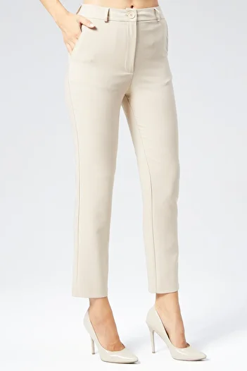 Appleline Beige Colored Women's Carrot Trousers - Skinny Leg, Ankle Length