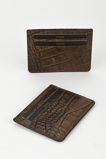 Fossil Boxed Genuine Leather Croco Walnut Unisex Hand Portfolio Wallet