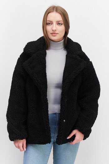 NA-KD Women Spread Collar Long Sleeves Knitted Jacket, Black