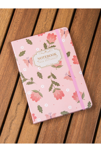MUKKO HOME Floral Patterned Thick Cover Striped Elastic Notebook - 80 Sheets
