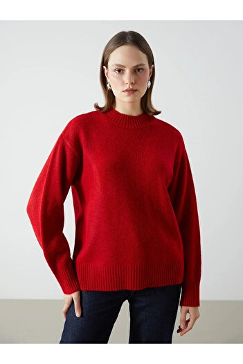 LC Waikiki Lcwaikiki Classic Red Stand Collar Women's Knitwear Sweater