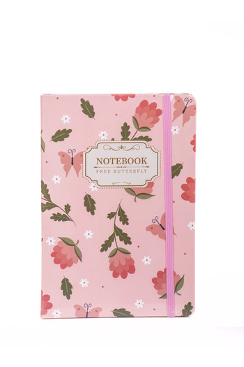 MUKKO HOME Floral Patterned Thick Cover Striped Elastic Notebook - 80 Sheets