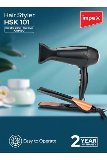 İMPEX Hair Dryer & Hair Straightener Combo 2 heat Settings, Swivel Cord and Auto Shutoff Function