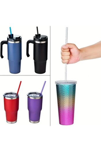 MOD10 Renkli Yeniden Kullanılabilir Pipet Termoslara Bardaklara Uyumlu Yedek Simli Renkli Pipetler