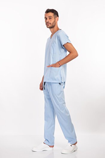 Nur Medikal Giyim Uniforme chirurgicale unisex din Lycra moale Baby Blue pentru asistentă și medic