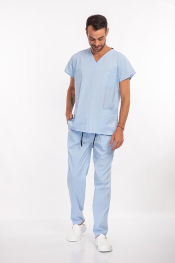 Nur Medikal Giyim Uniforme chirurgicale unisex din Lycra moale Baby Blue pentru asistentă și medic