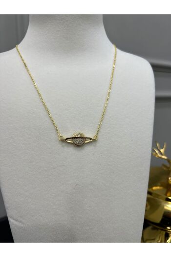 Store Zircon Stone Gold Steel Chain Planet Saturn Necklace