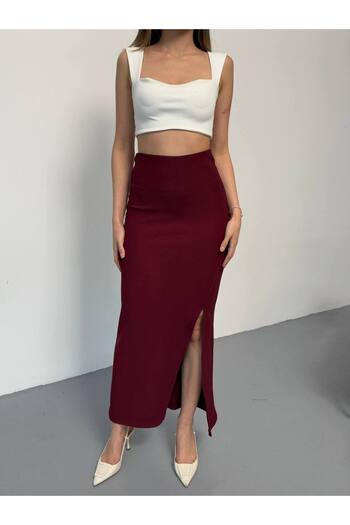 İLKCET MODA Ottoman Fabric Slit Long Skirt
