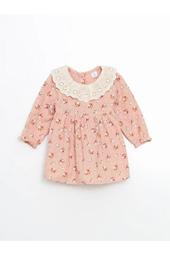 LC Waikiki LCW baby Pembe Bebe Yaka Çiçekli Kız Bebek Elbise