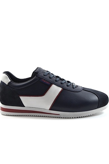 KOMCERO 7811 Genuine Leather Navy Blue Tied Casual Men's Shoes