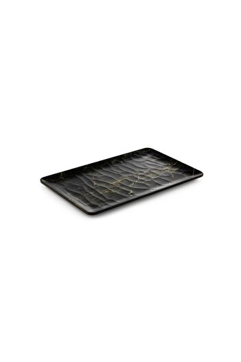 Tria 6 Pieces of 16X40 cm Ebony Patterned Hybrid Wood Relief Rectangular Serving Plates