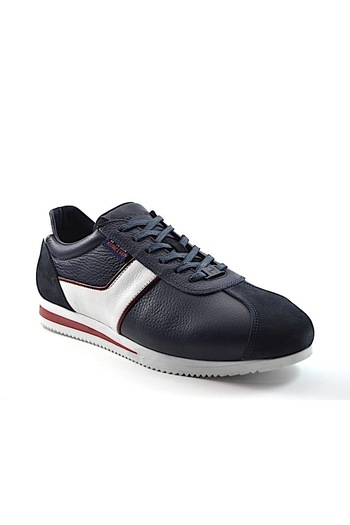 KOMCERO 7811 Genuine Leather Navy Blue Tied Casual Men's Shoes
