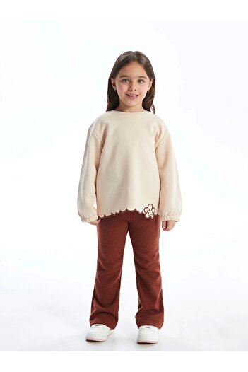 LC Waikiki Lcw Kids Bej Çiçekli Kız Çocuk Sweatshirt Ve Tayt 2'li