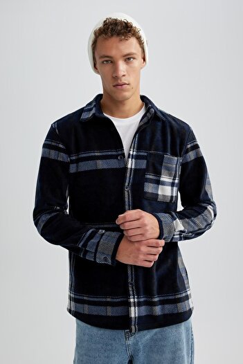 DeFacto Men's Regular Fit Checked Fleece Shirt