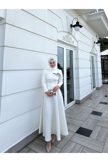 BYATEİLER White Lina Hijab Evening Dress