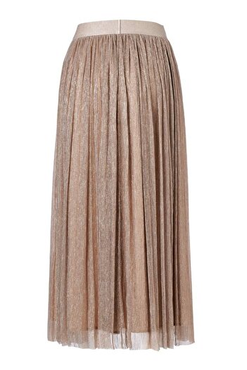 Tchibo Women Metallic Pleated Skirt, Light Brown