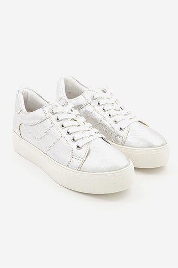 Tchibo Women Leather Platform Sneakers, Silver