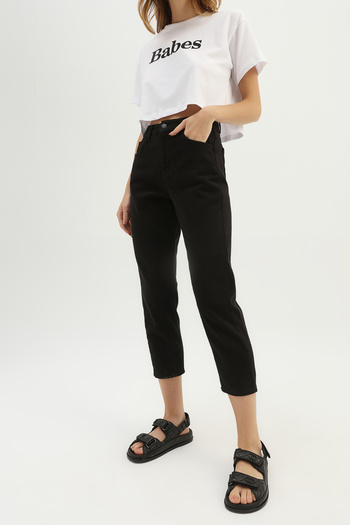 Quzu Μαύρη Gabardine Mom Jean