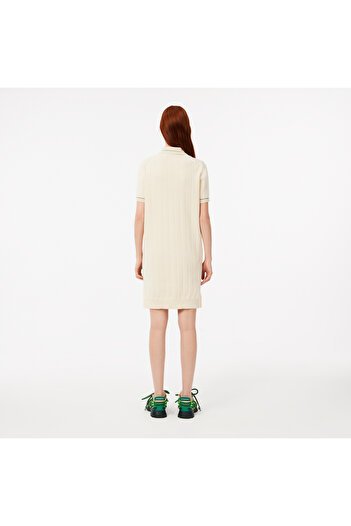 Lacoste Kadın Regular Fit Kısa Kollu Polo Yaka Krem Elbise