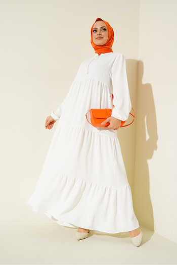 Bigdart 1627 Φόρεμα Hijab με γιακά Lace Up - B.White