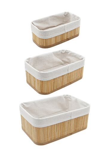 Forever İç Astarlı MDF Taban 3'lü Doğal Bambu Sepet Organizer