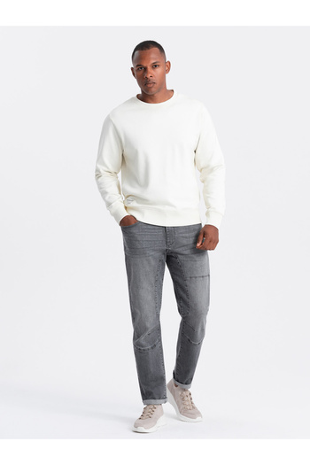 OMBRE Men's TAPER FIT denim pants with stitching and rolled up legs - gray V2 OM-PADP-0161 XL