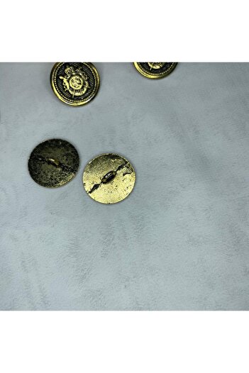 Bukle İplik Metal Knob with Royal Coat of Arms Pattern and Gold Frame - Diameter 2.1 cm (12 Pieces)