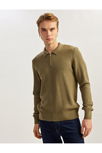 Koton Long Sleeve Polo Neck Half Zip Knitwear Sweater