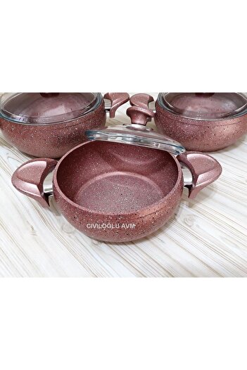 Özkent Rose Gold Granite Hot Pot Set - 3-Piece 6 Pieces K521